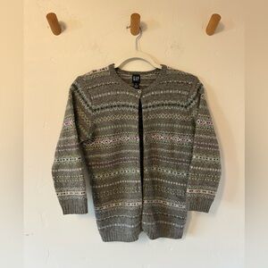 VINTAGE GAP Women's Fair Isle Cardigan Sweater 100% Lambswool Sz Med Y2K